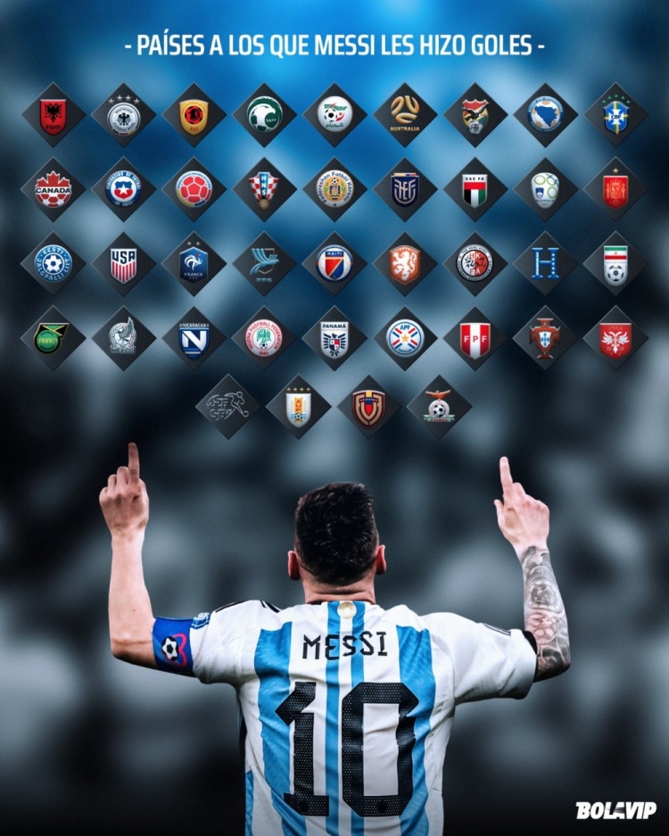 对赞比亚破门后，梅西国家队生涯已攻破40支球队的大门